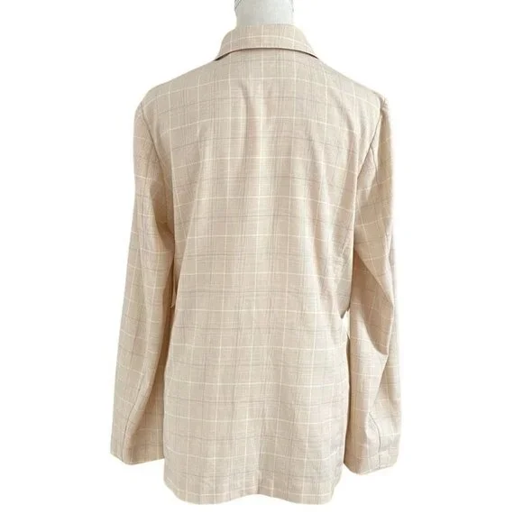 UNIQLO WOMEN'S LIGHT BEIGE WHITE BLUE PLAID SINGLE BREASTED SLOUCHY BLAZER - M - Picture 3 of 10